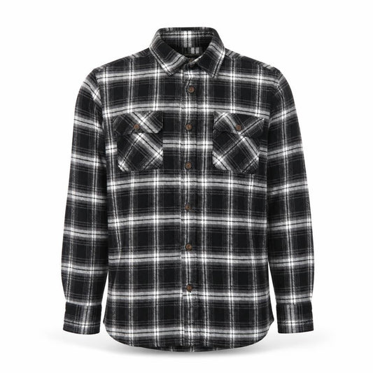 Front view of JACHS New York men’s black check flannel long sleeve shirt m