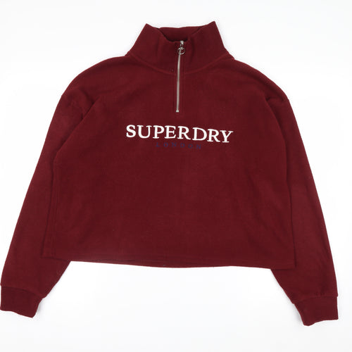 Superdry Womens Burgundy 1/4 Zip Fleece Sweatshirt UK 12