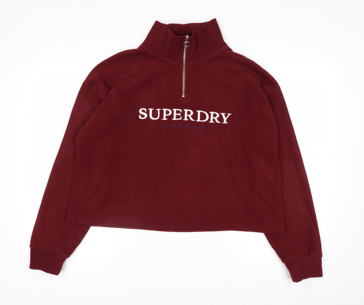 Superdry Womens Burgundy 1/4 Zip Fleece Sweatshirt UK 12