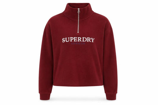 Front view of Superdry women’s burgundy 1/4 zip fleece sweatshirt uk 12