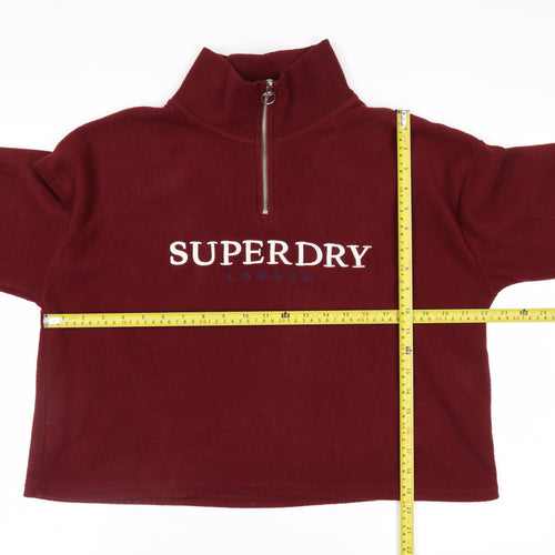 Superdry Womens Burgundy 1/4 Zip Fleece Sweatshirt UK 12