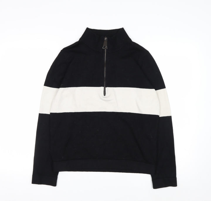 Apricot Women's Black Stripe Mock Neck Half Zip Jumper Size 8