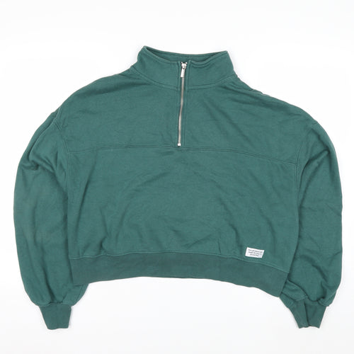 H&M Divided Women’s Green 1/2 Zip Pullover Sweatshirt XL Cotton Blend
