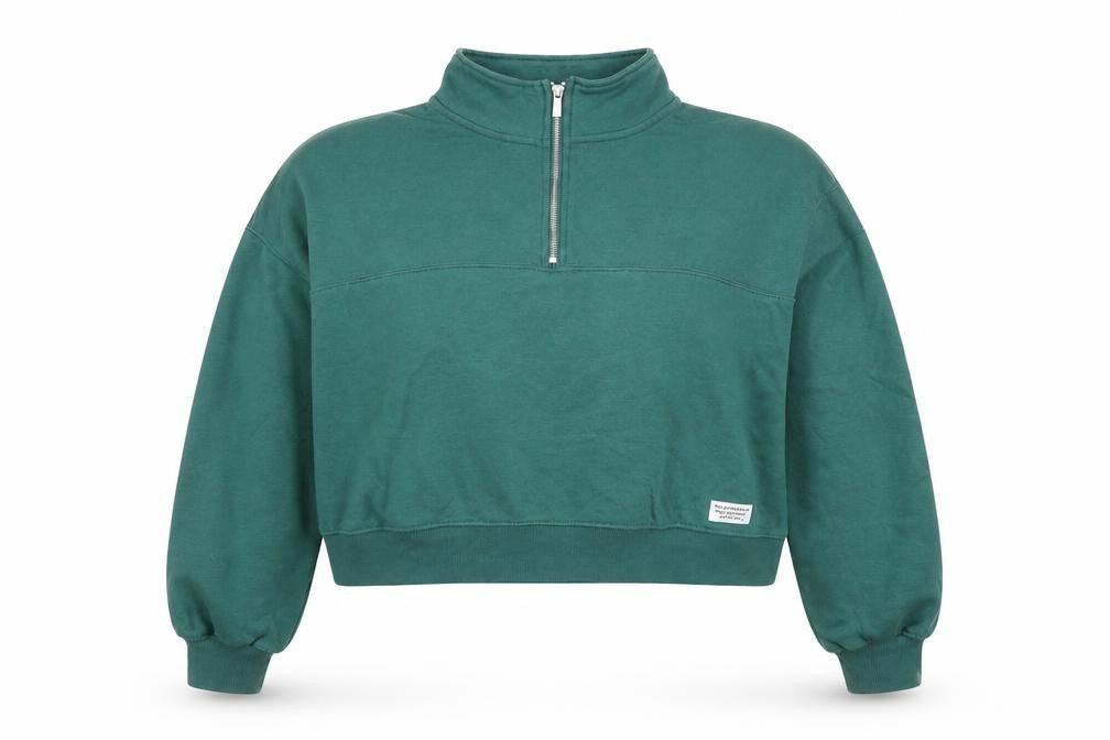 Front view of H&M Divided Women’s Green 1/2 Zip Pullover Sweatshirt XL Cotton Blend