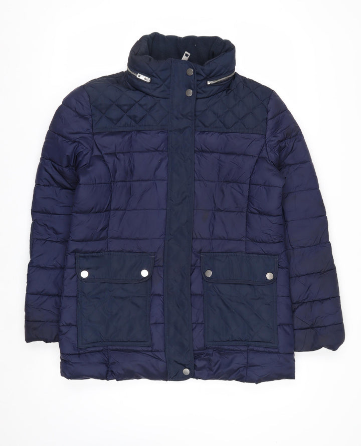 Next Women's Blue Quilted Shower Resistant Mid-Length Jacket Size 12