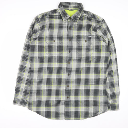 Eddie Bauer Men's Grey Plaid Long Sleeve Button-Up Shirt L Tall