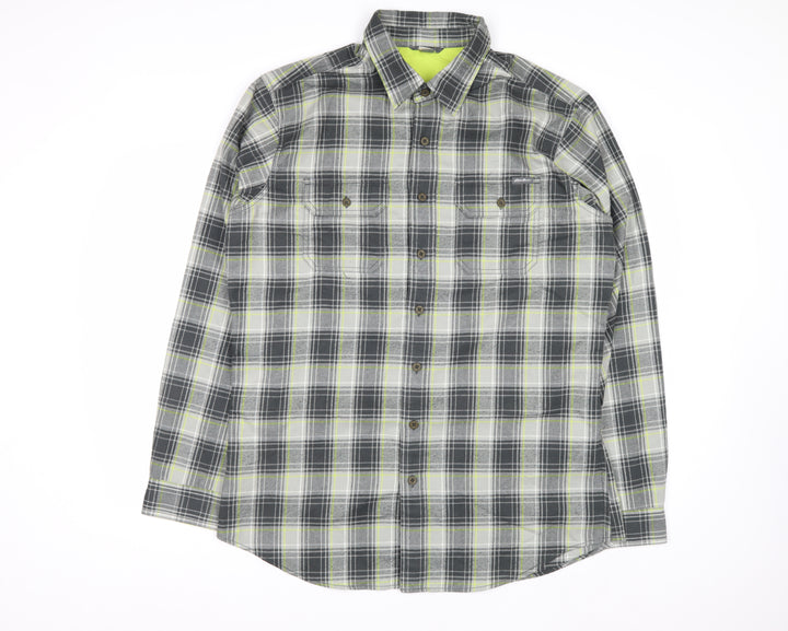 Eddie Bauer Men's Grey Plaid Long Sleeve Button-Up Shirt L Tall