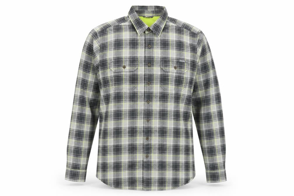 Front view of Eddie Bauer Men's Grey Plaid Long Sleeve Button-Up Shirt L Tall