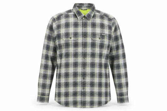 Front view of Eddie Bauer Men's Grey Plaid Long Sleeve Button-Up Shirt L Tall