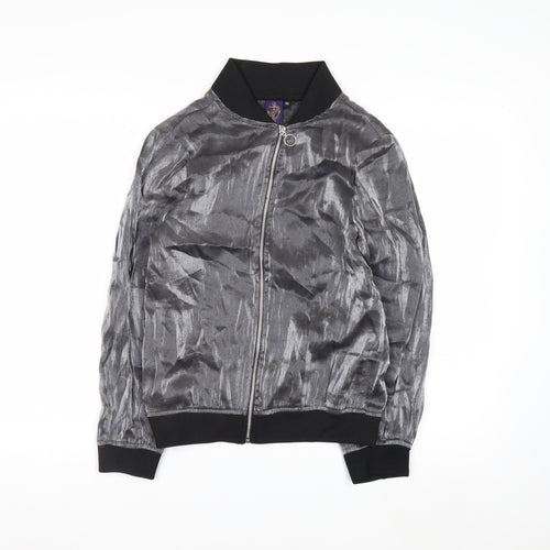Beyond Retro Womens Grey XS Bomber Jacket Satin Zip Up Lightweight