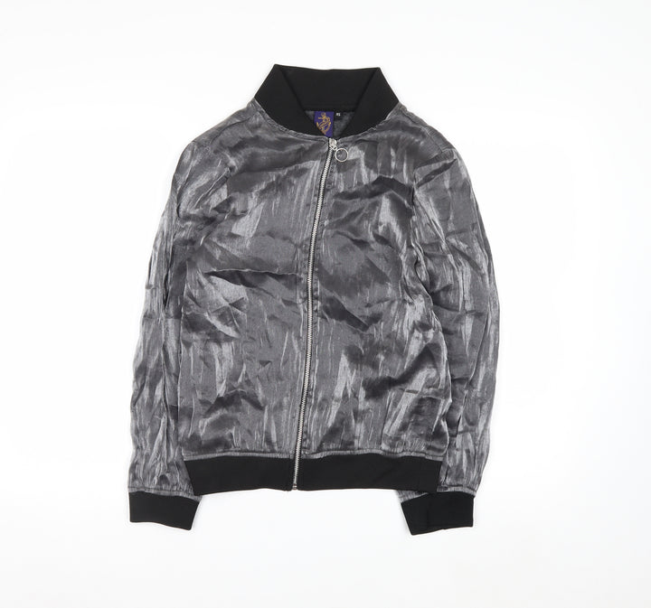 Beyond Retro Womens Grey XS Bomber Jacket Satin Zip Up Lightweight