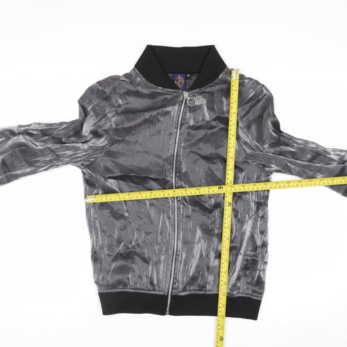 Beyond Retro Womens Grey XS Bomber Jacket Satin Zip Up Lightweight