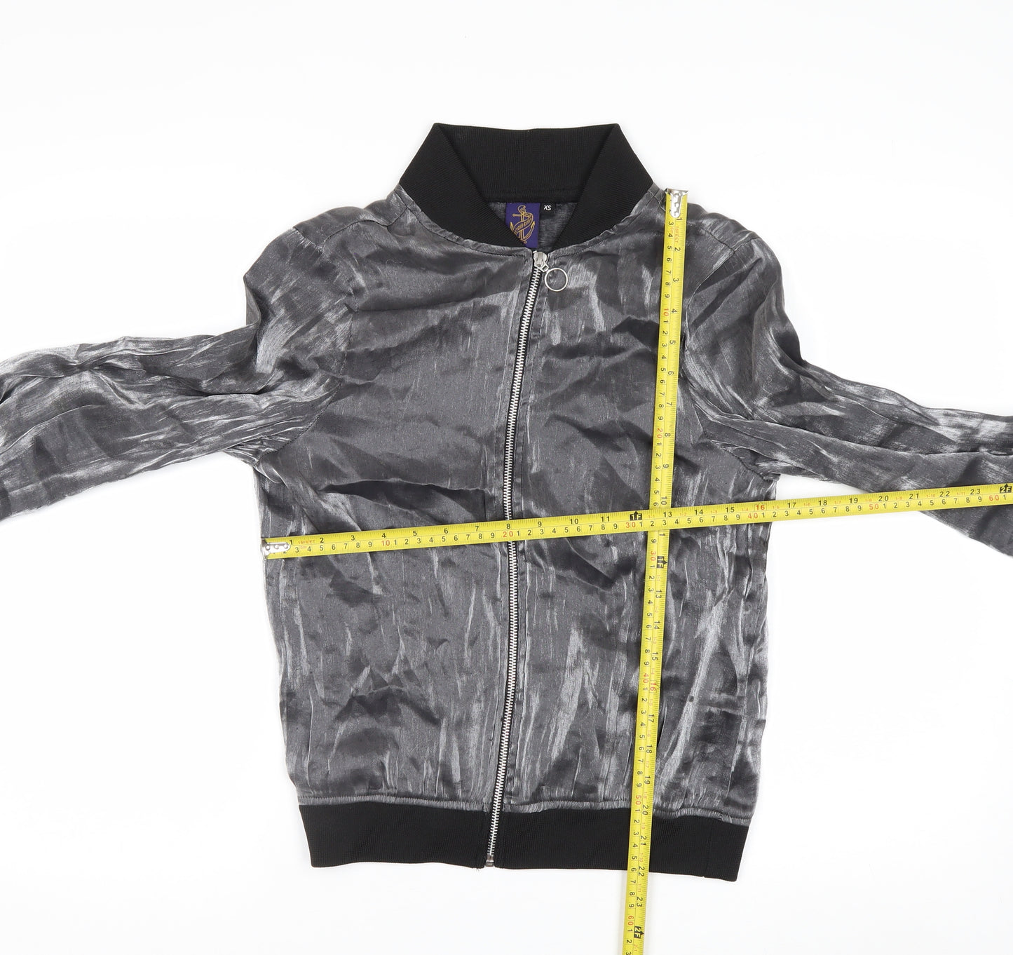Beyond Retro Womens Grey XS Bomber Jacket Satin Zip Up Lightweight