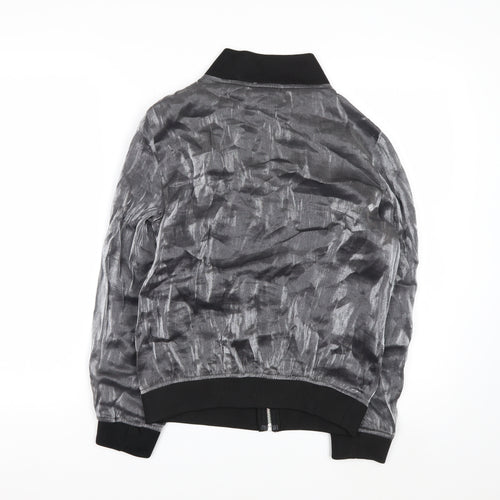 Beyond Retro Womens Grey XS Bomber Jacket Satin Zip Up Lightweight