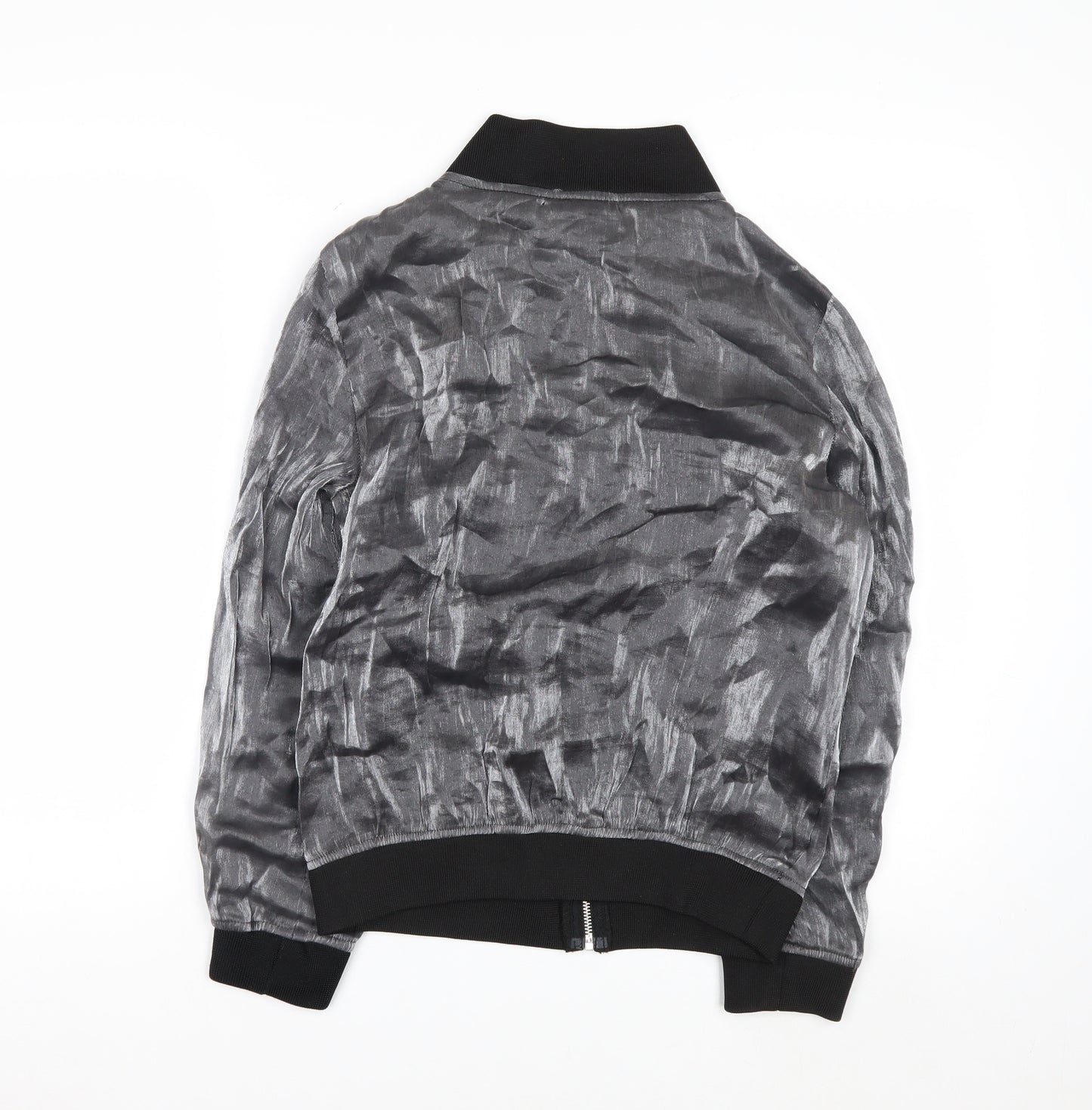 Beyond Retro Womens Grey XS Bomber Jacket Satin Zip Up Lightweight