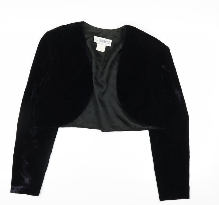Roberta Women's Black Velvet Cropped Tuxedo Blazer Size L