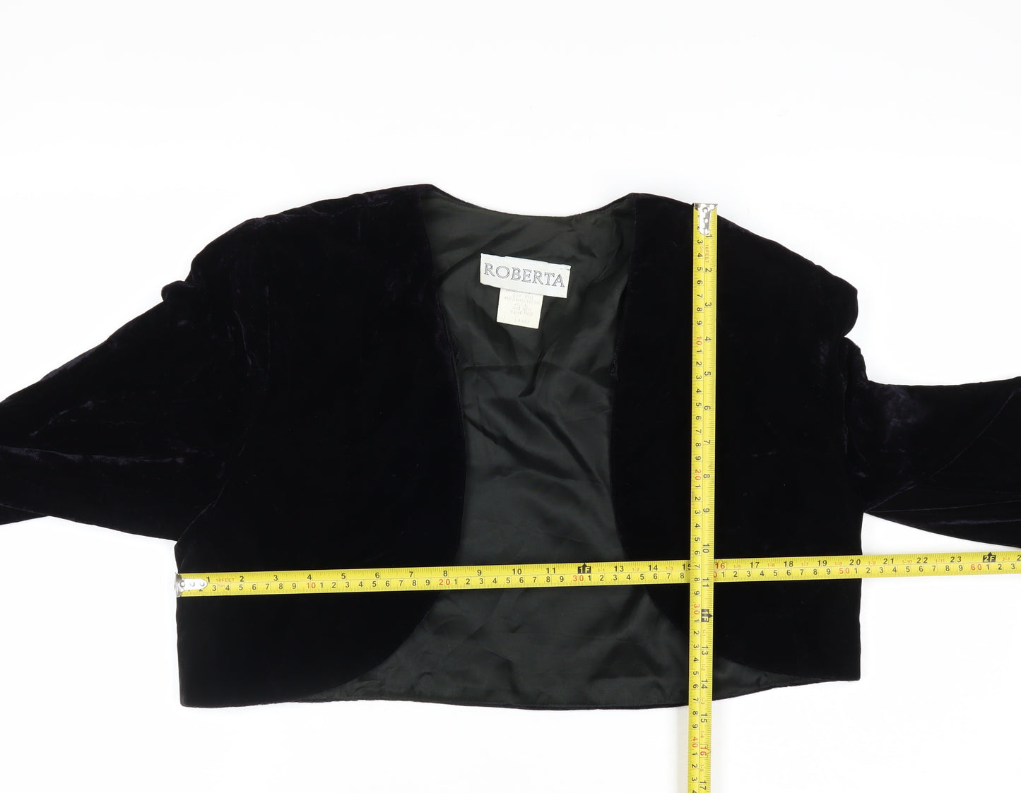 Roberta Women's Black Velvet Cropped Tuxedo Blazer Size L