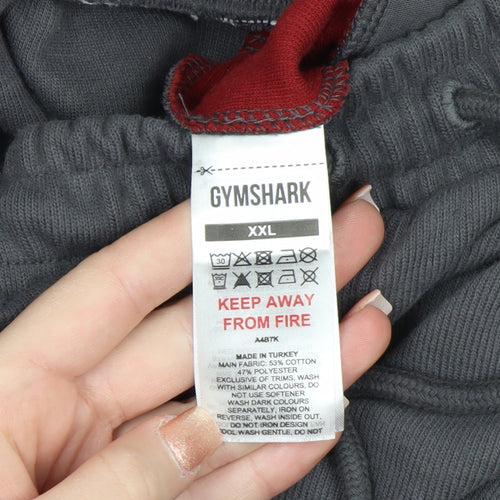 Gymshark Men’s Grey 2XL Sweatpants with Red Stripe Panels