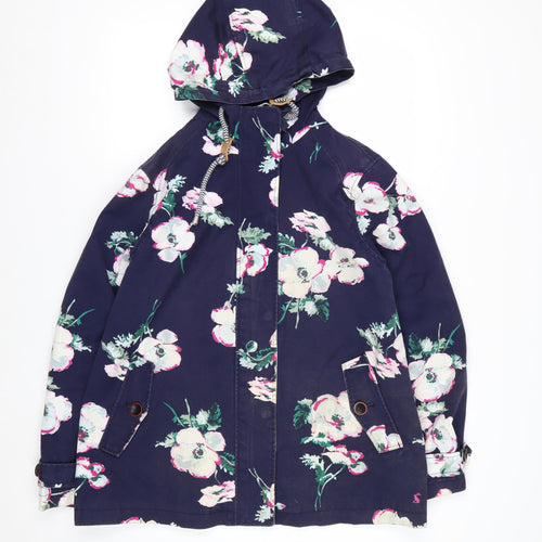 Joules Women's Blue Floral Waterproof Hooded Rain Jacket Size 16