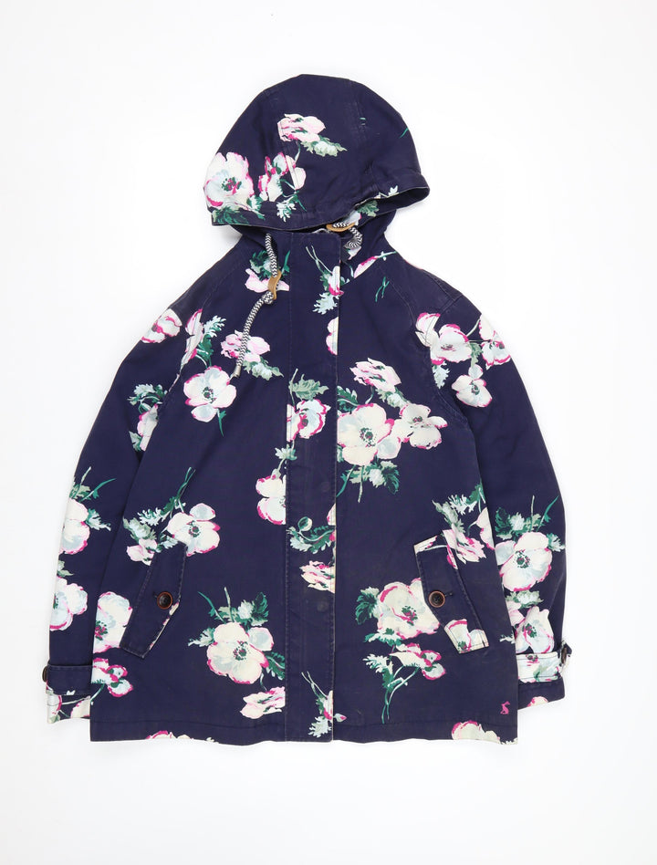Joules Women's Blue Floral Waterproof Hooded Rain Jacket Size 16