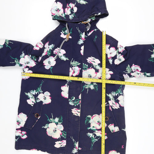 Joules Women's Blue Floral Waterproof Hooded Rain Jacket Size 16