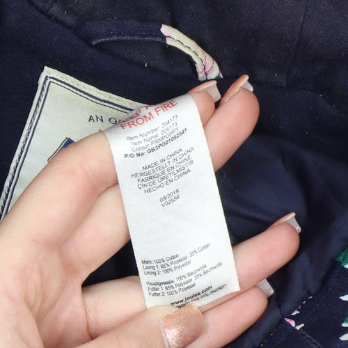 Joules Women's Blue Floral Waterproof Hooded Rain Jacket Size 16
