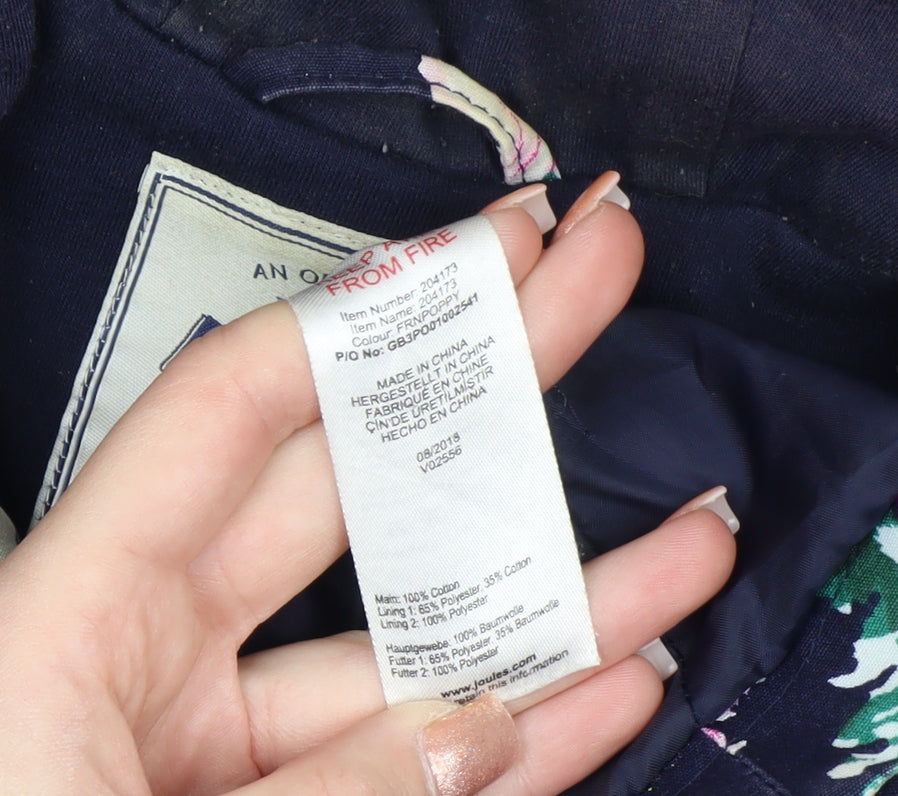 Joules Women's Blue Floral Waterproof Hooded Rain Jacket Size 16