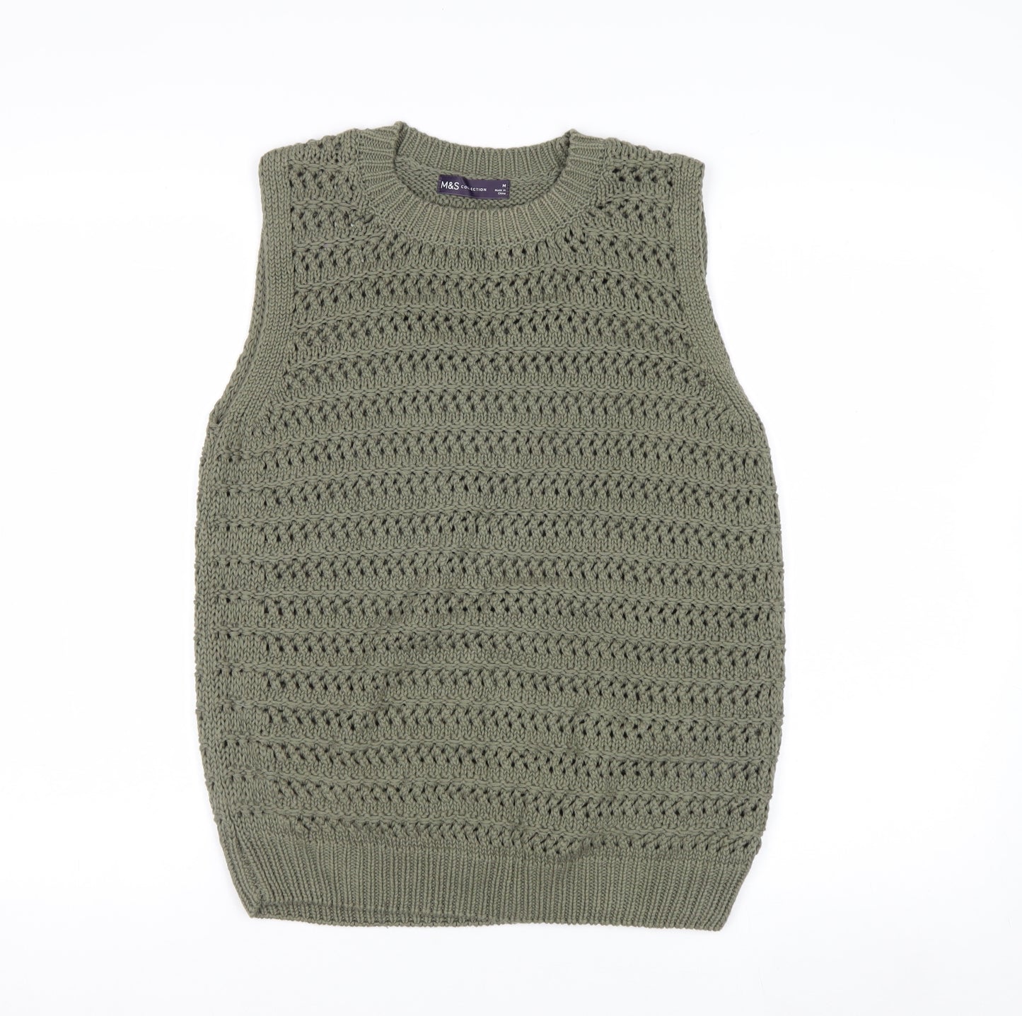 Marks and Spencer Women's Green Knit Cotton Sleeveless Vest M