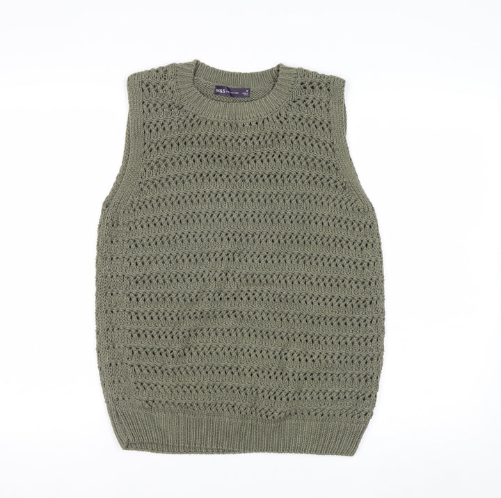 Marks and Spencer Women's Green Knit Cotton Sleeveless Vest M