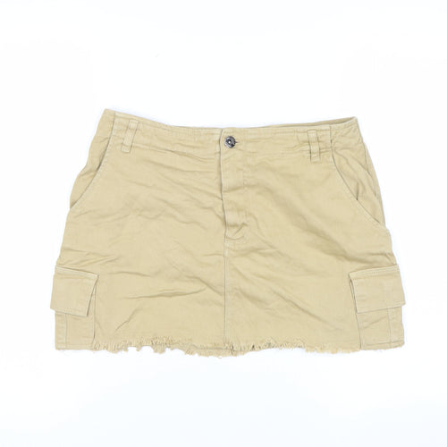 Pull&Bear Women Beige Cargo Short Skirt L Cotton Twill