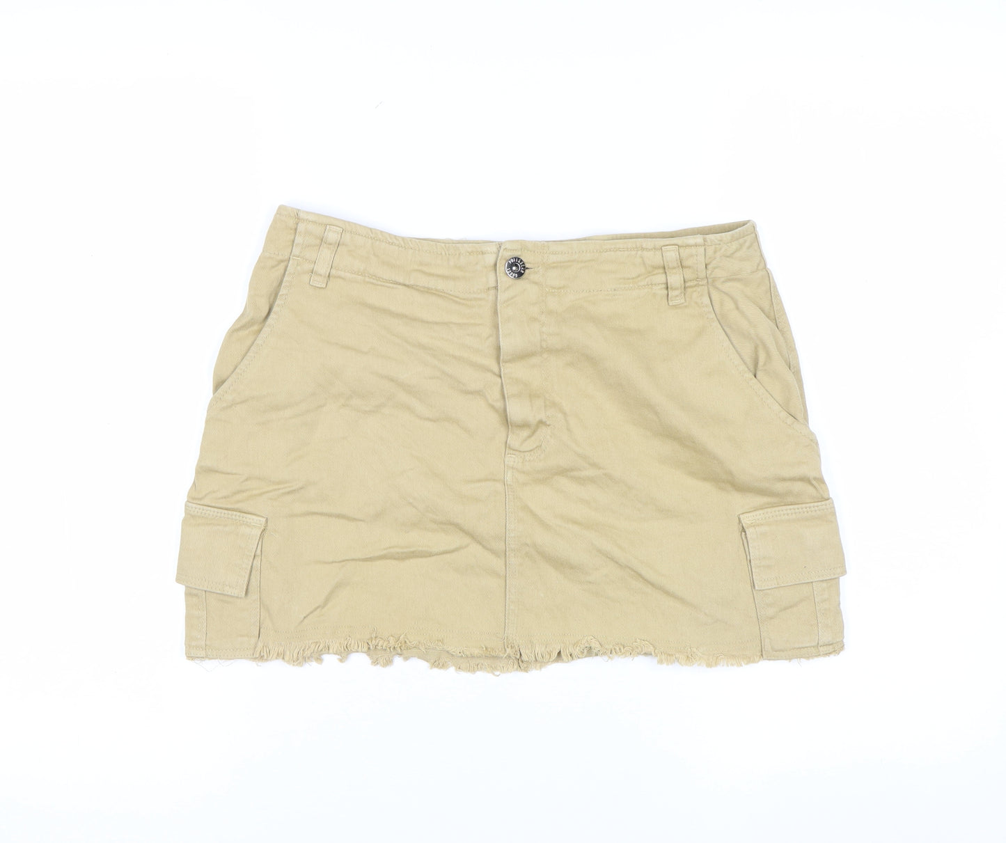 Pull&Bear Women Beige Cargo Short Skirt L Cotton Twill