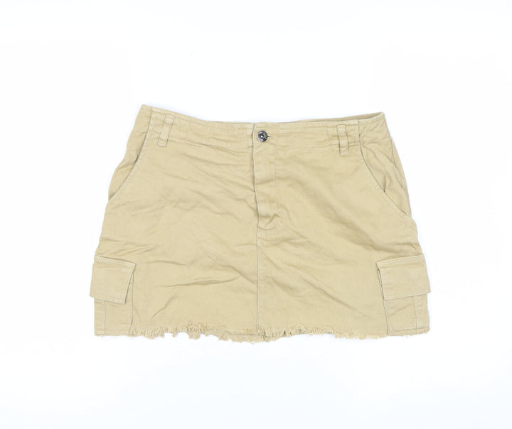Pull&Bear Women Beige Cargo Short Skirt L Cotton Twill