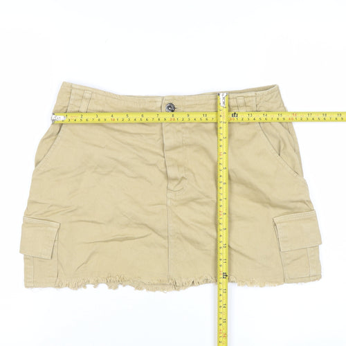 Pull&Bear Women Beige Cargo Short Skirt L Cotton Twill