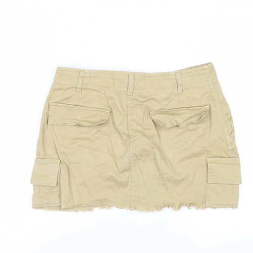 Pull&Bear Women Beige Cargo Short Skirt L Cotton Twill