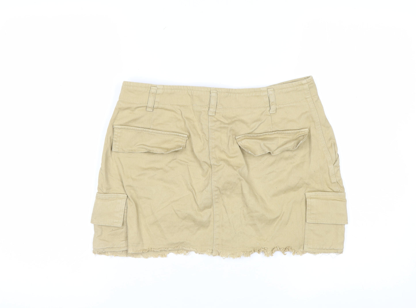 Pull&Bear Women Beige Cargo Short Skirt L Cotton Twill