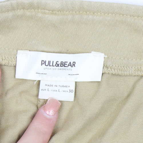 Pull&Bear Women Beige Cargo Short Skirt L Cotton Twill