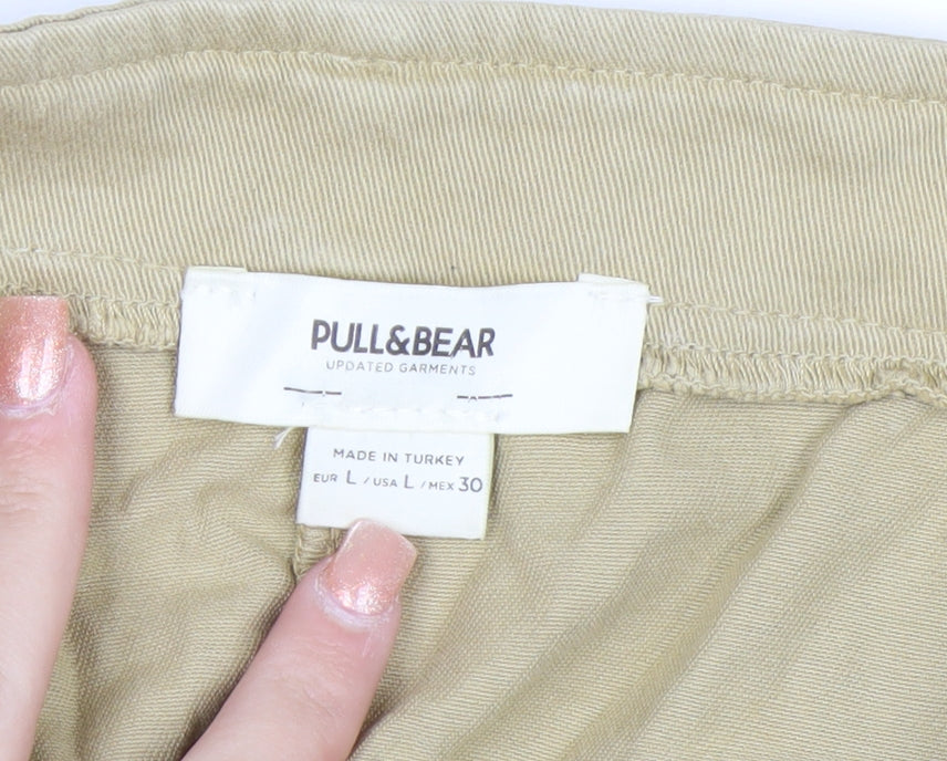 Pull&Bear Women Beige Cargo Short Skirt L Cotton Twill