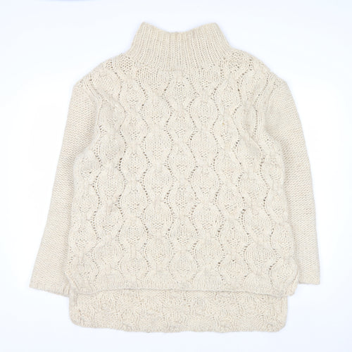H&M Women Beige Cable-Knit Wool Blend Roll Neck Jumper Size 14 L