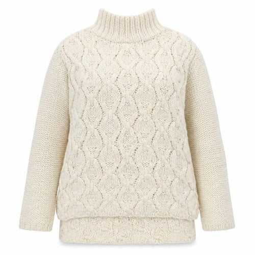 H&M Women Beige Cable-Knit Wool Blend Roll Neck Jumper Size 14 L