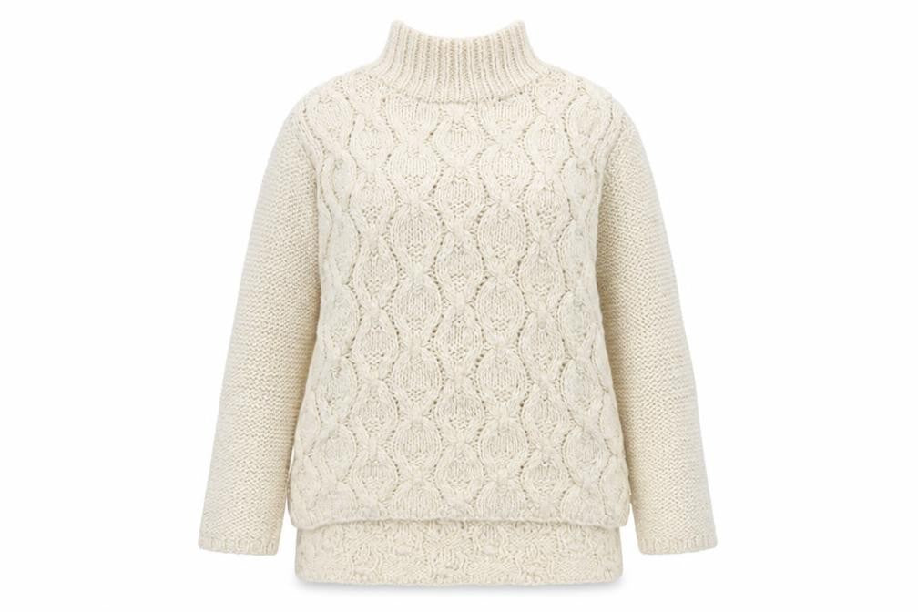 H&M Women Beige Cable-Knit Wool Blend Roll Neck Jumper Size 14 L