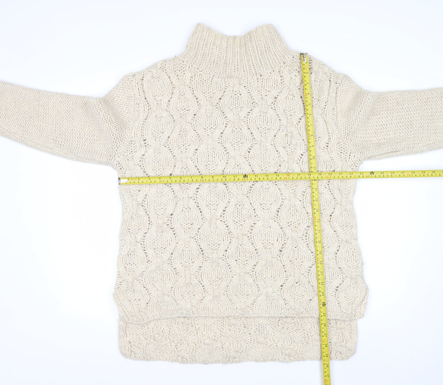 H&M Women Beige Cable-Knit Wool Blend Roll Neck Jumper Size 14 L