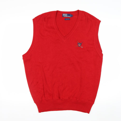Polo Ralph Lauren Men's Red Cotton V-Neck Sleeveless Vest Jumper XL
