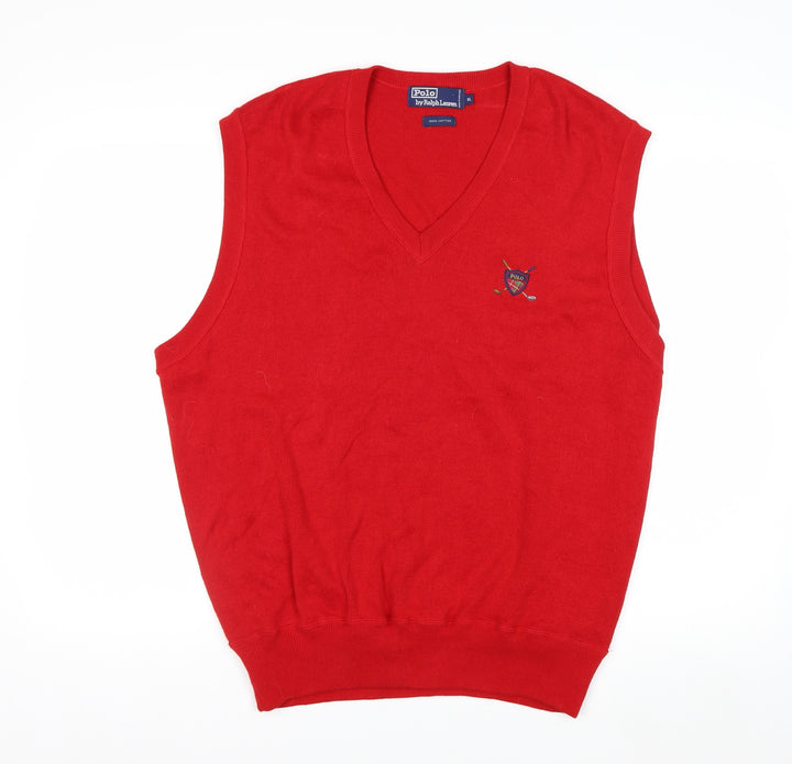 Polo Ralph Lauren Men's Red Cotton V-Neck Sleeveless Vest Jumper XL
