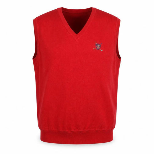 Front view of Polo Ralph Lauren Men's Red Cotton V-Neck Sleeveless Vest Jumper XL