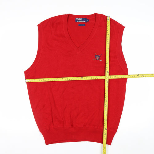 Polo Ralph Lauren Men's Red Cotton V-Neck Sleeveless Vest Jumper XL