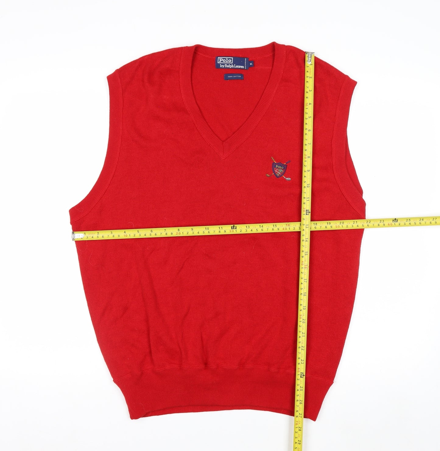 Polo Ralph Lauren Men's Red Cotton V-Neck Sleeveless Vest Jumper XL