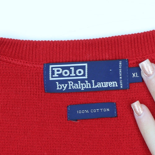Polo Ralph Lauren Men's Red Cotton V-Neck Sleeveless Vest Jumper XL