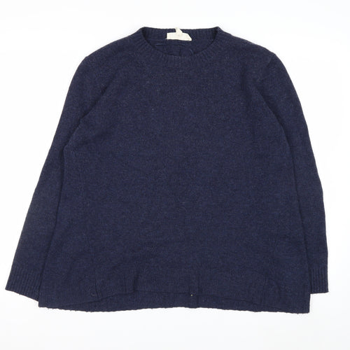 Seasalt Cornwall Women's Navy Wool Jumper Size 14 Classic Crew Neck