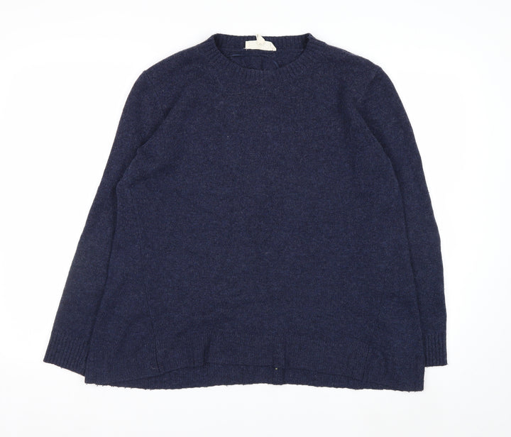 Seasalt Cornwall Women's Navy Wool Jumper Size 14 Classic Crew Neck