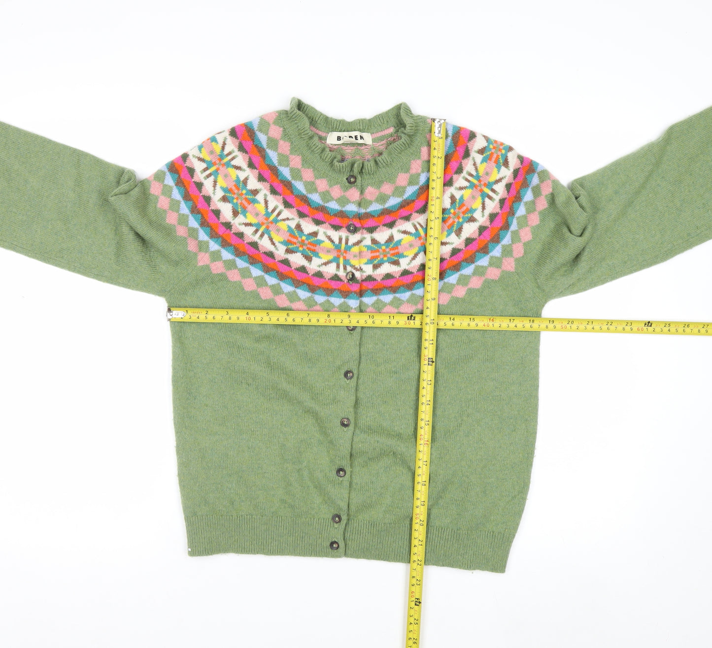 Boden Women’s Green Fair Isle Wool Blend Cardigan M